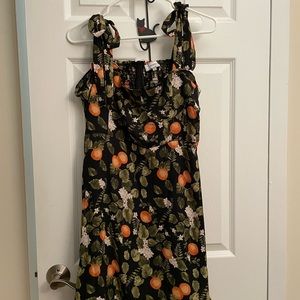 Adorable orange print tie shoulder dress